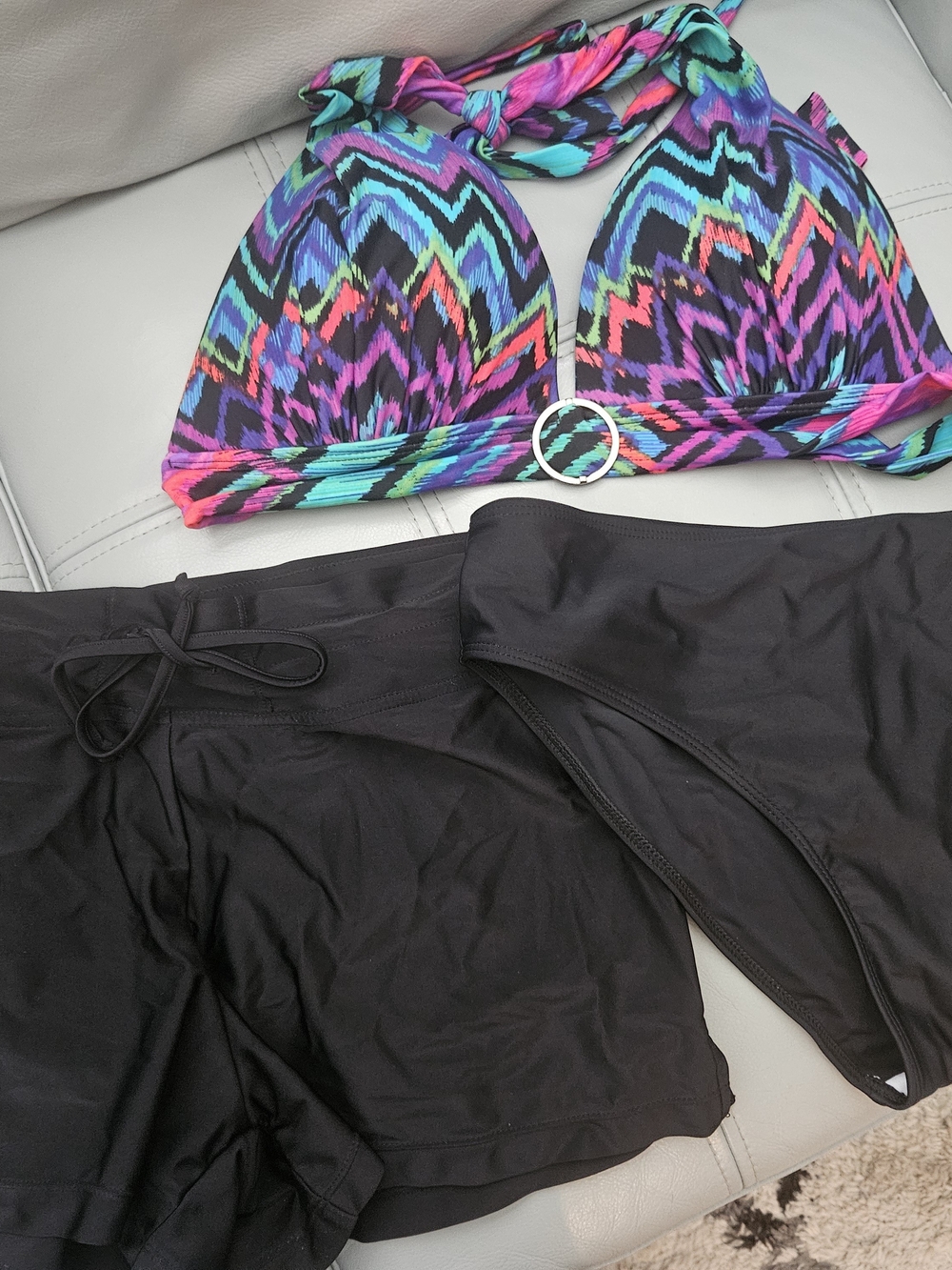 Catalina Multi-Color Zigzag Halter Bikini Top with Black Bottoms